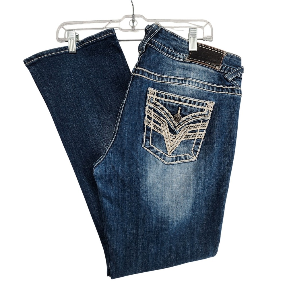 Vigoss 13/14 Blue Dallas Slim Boot Jeans Y2K Western Thick Stitch Cowgirl Boho